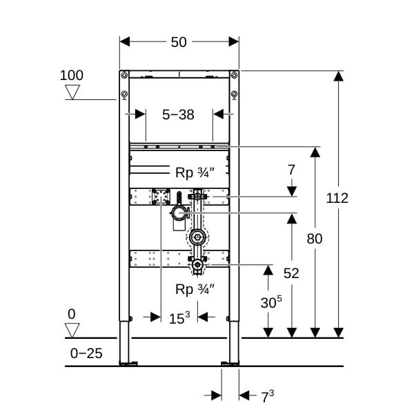 Geberit Duofix Element f WT, 112cm, Standarm. 1 WZ-Strecke, UP-KH u. Anschl. T-St.