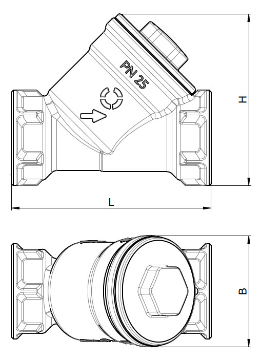 OVENTROP-Schmutzfänger PN25 DN32, 1 1/4"IG, Siebeinsatz 0.25,Ms