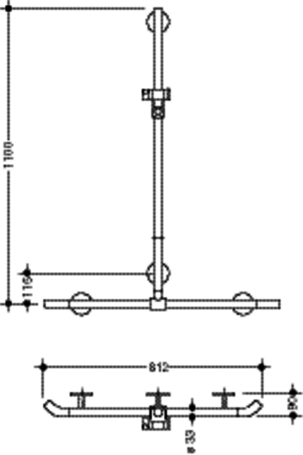 HEWI DUHA m.Br.H.St., AM1:1100, W1:812, Br.H. m.schwarzem Punkt signalweiß
