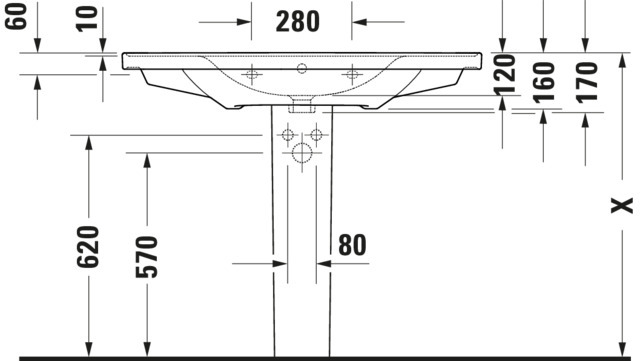 DU Waschtisch D-Neo, 1005mm, weiß mit ÜL, mit HLB, o.HL