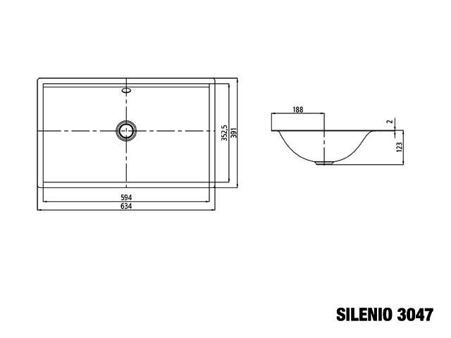 KA WB SILENIO UNTERBAUWASCHTISCH Mod. 3047,634x391mm,alpwe,PEFF,AD,mÜL,chr