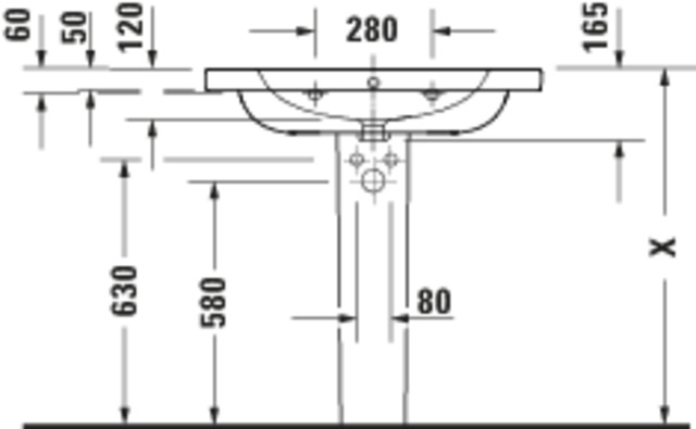 DU D-Code 2.0 Waschtisch 800mm m. ÜL, 1 Hahnloch, Weiß