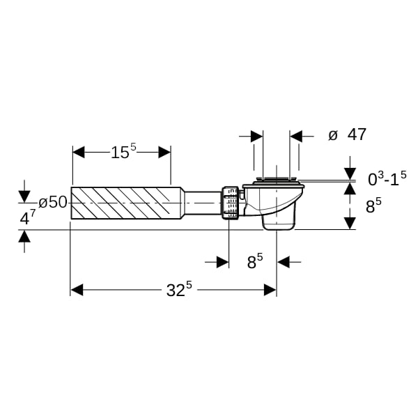 Geberit Duschwannenablauf 52-9 d40/50 Anschlussbogen