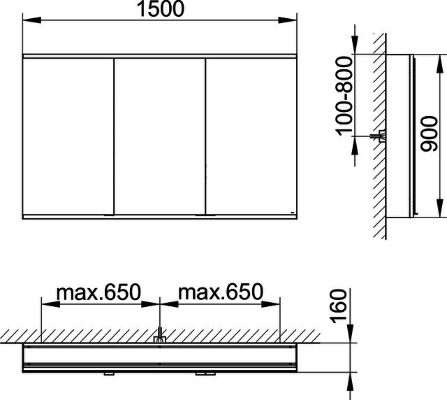 KEUCO Royal Modular 2.0 SPS, bel. 80031, Vorb,1Steckd/USB,sb-elox,1500x900x160mm