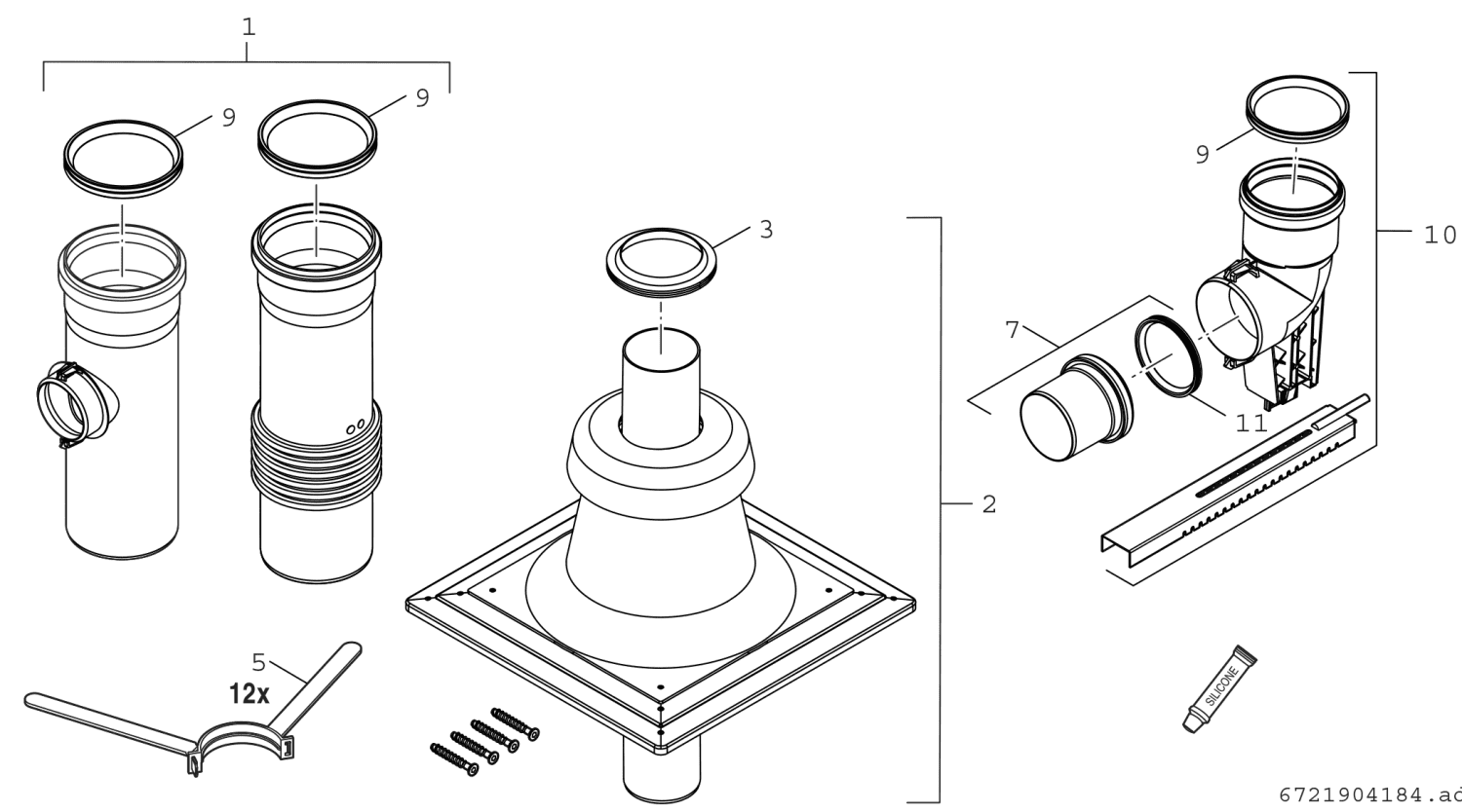 BOSCH Abgaszubehör FC-Set80-C(14)3x Grundbausatz C(14)3x, starr, d:80mm
