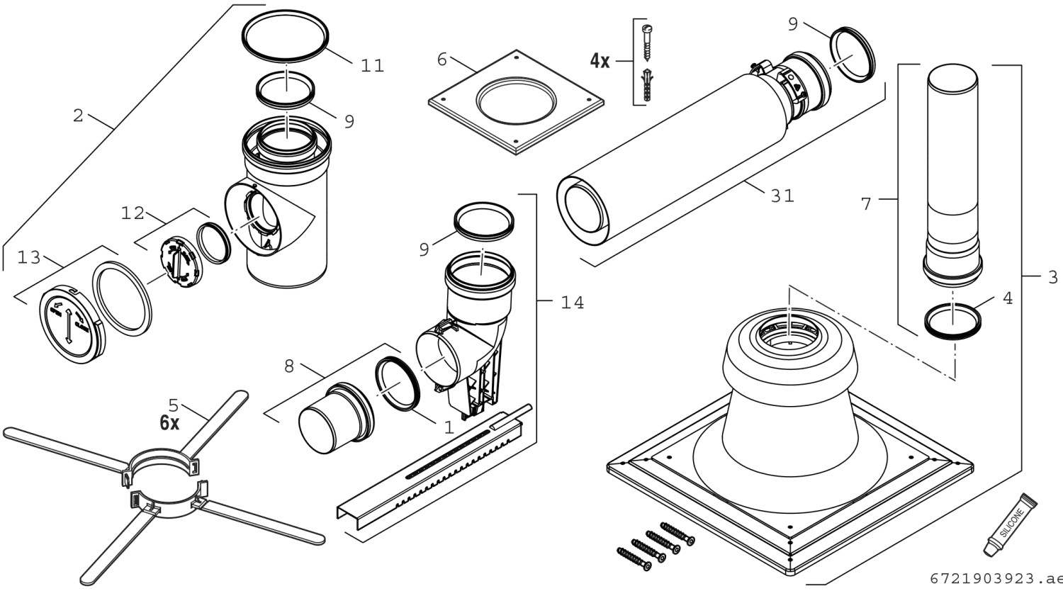 BOSCH Abgaszubehör FC-Set80-C93x, hinten Grundbausatz C93x, d:80/125mm
