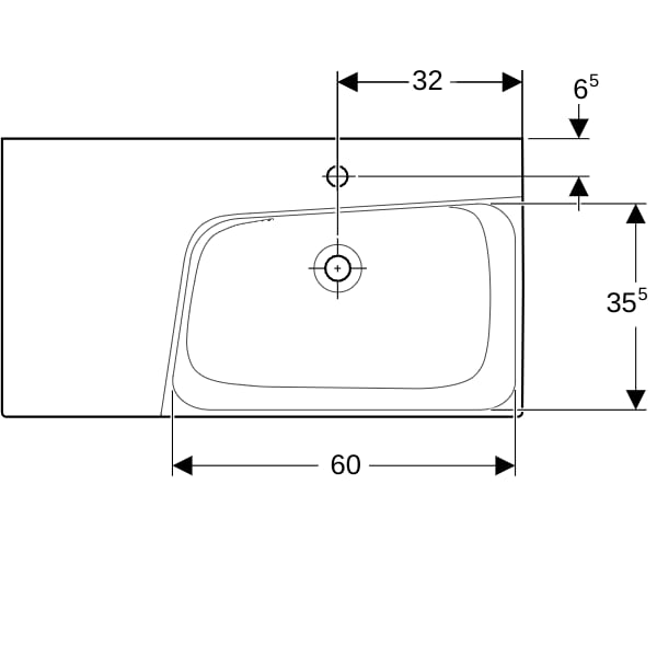 Geberit Xeno2 Waschtisch m. Ablg. li, 90x48cm m. Hl., o. Ül., weiß, KeraTect