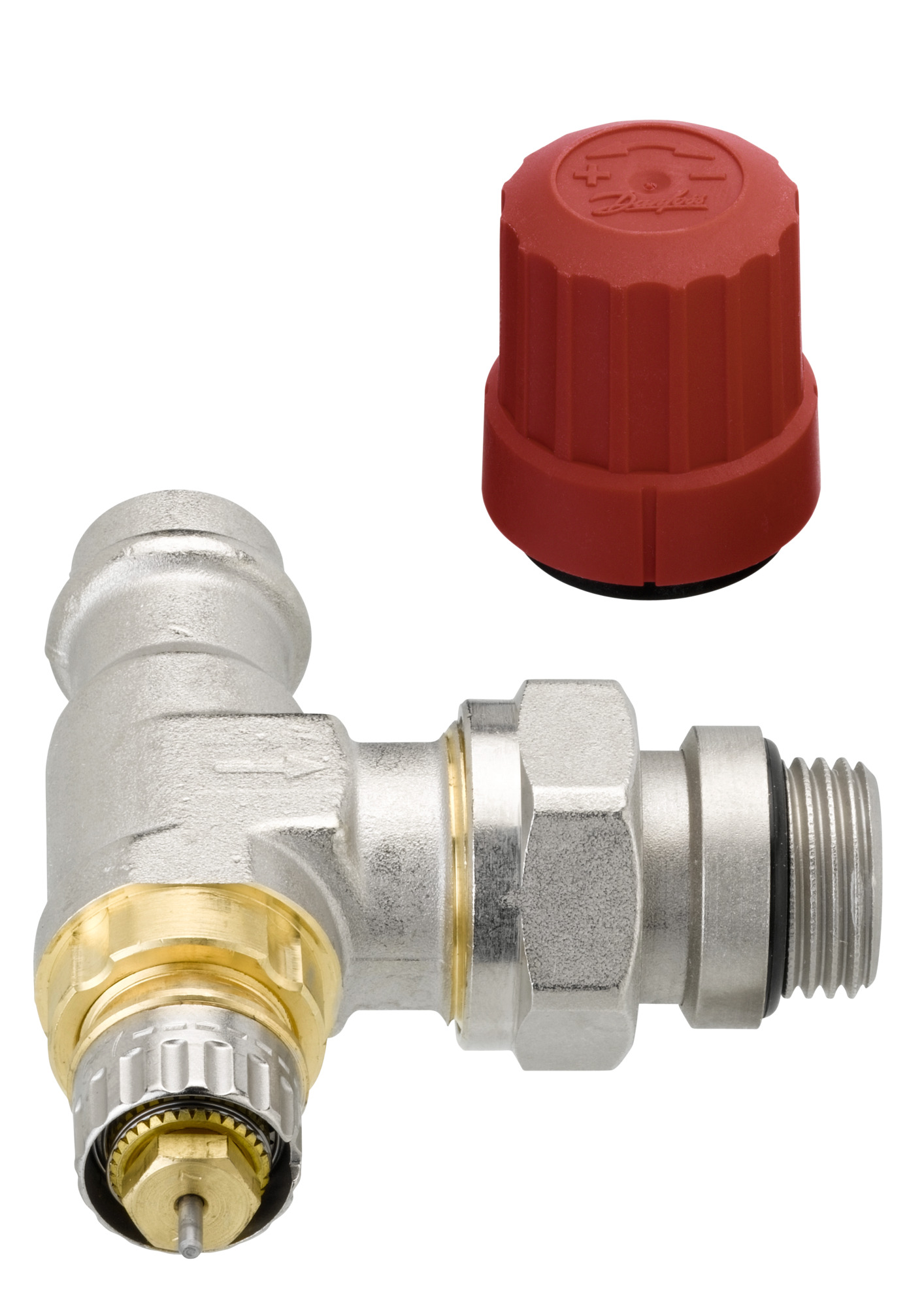 Danfoss Ventilgehäuse RA-N 15 Pressfit R 1/2, Eck, matt vernickelt