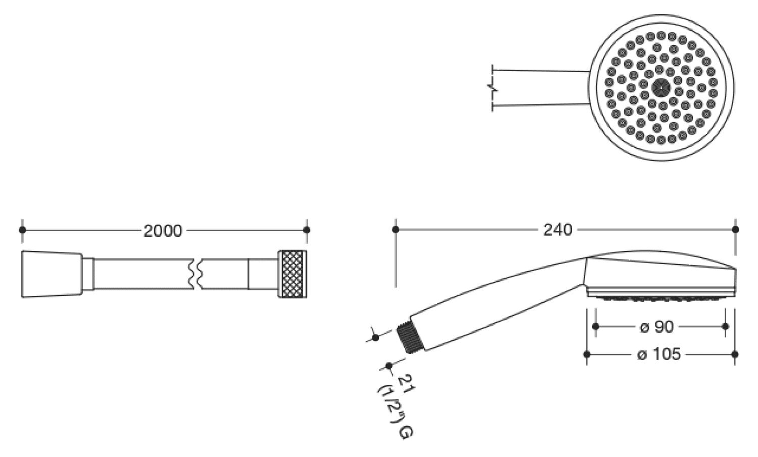HEWI Handbrause,1Strahl,Weiß Brauseschlauch, L=2000, Weiß