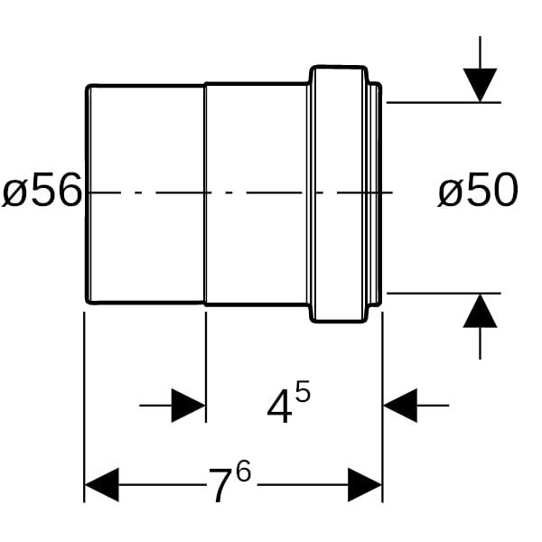 Geberit Silent-db20 Anschlusssteckmuffe reduziert d56/di50 L7,6