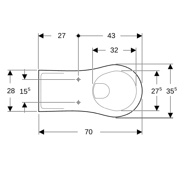 Geberit Vitalis Wand-WC Tiefspüler verlängerte Ausladung, T:70cm, weiß