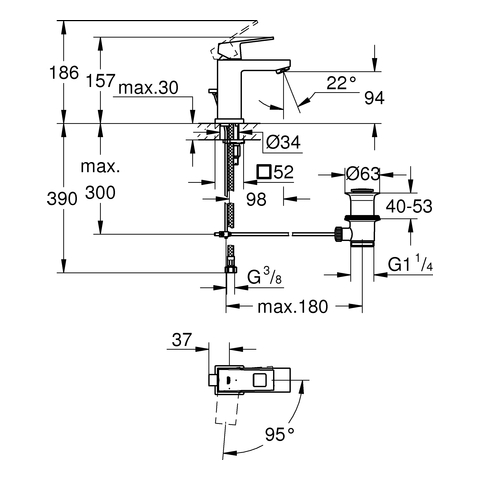 GROHE EH-WT-Batterie Eurocube 23390 Mittelstellung kalt chrom