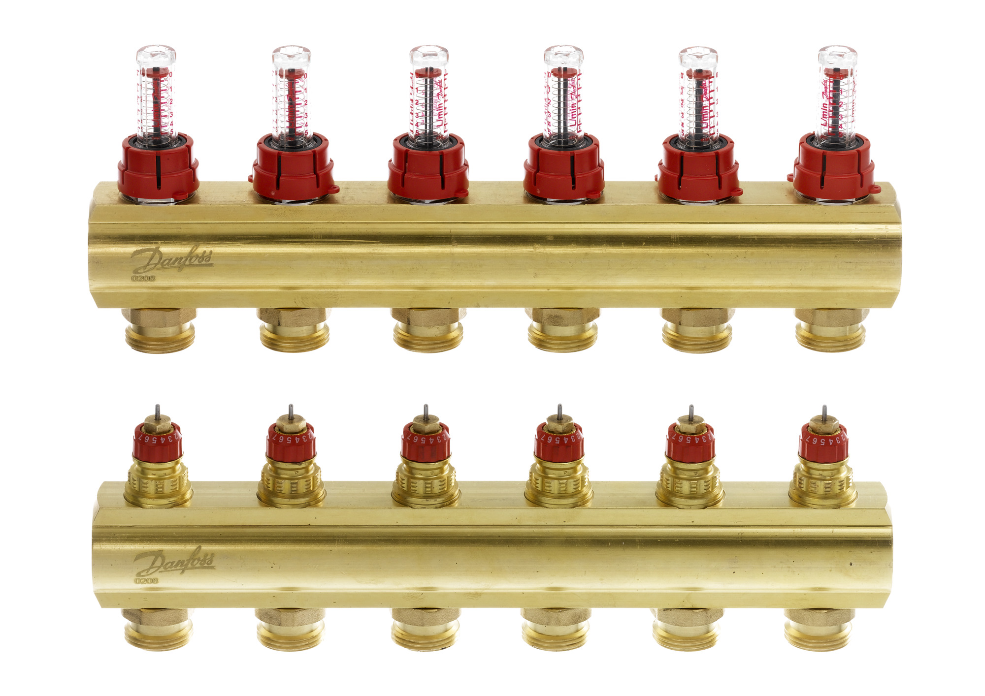 Danfoss FBH-Verteiler FHF-6F 6 Kreise, mit Durchflussanzeige