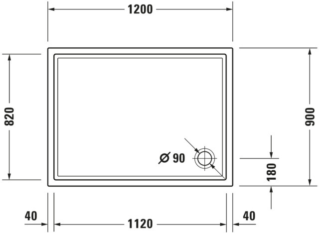 DU Starck Slimline Duschwanne, Rechteckig, 1200x900x55 mm, Weiß, Sanitä