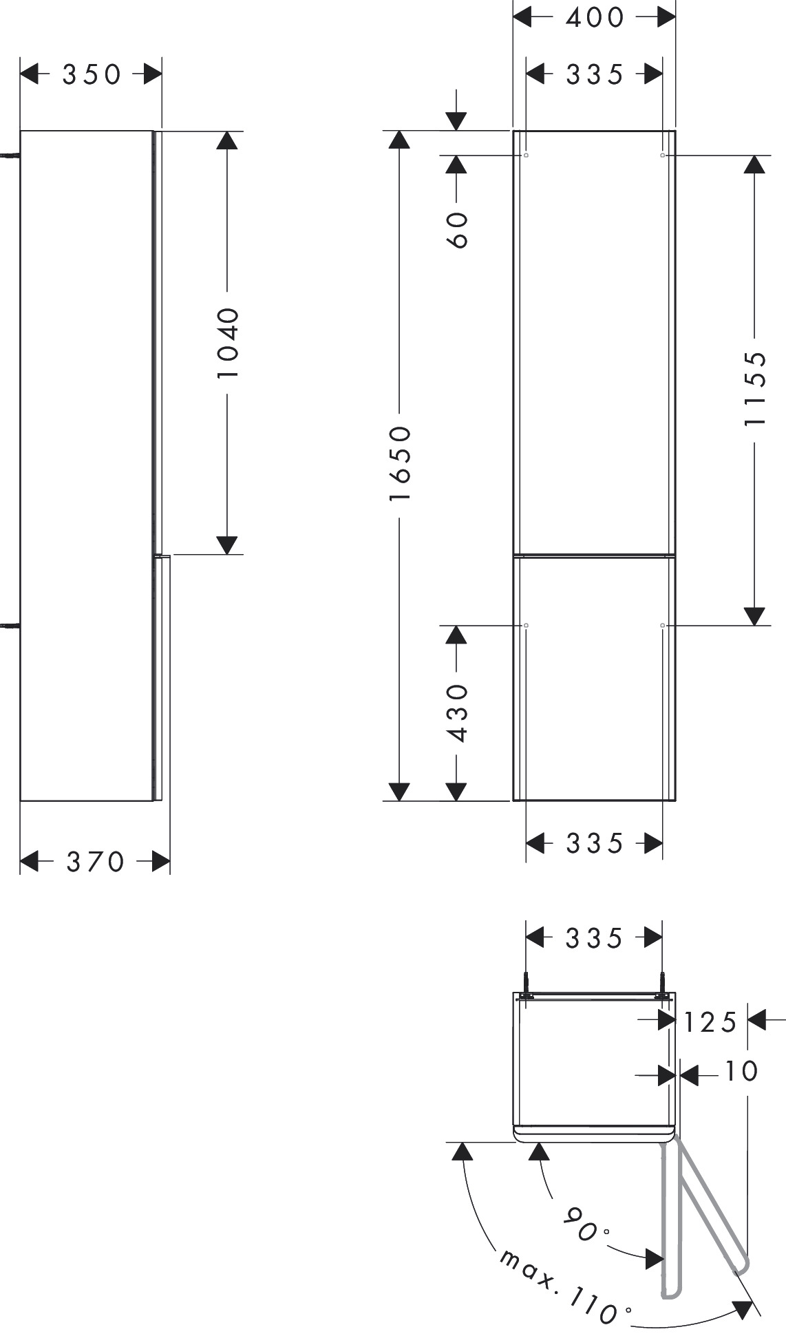 Hansgrohe Hochschrank Xelu Q Weiß Hochglanz 400x350mm,Türanschlag rechts chrom