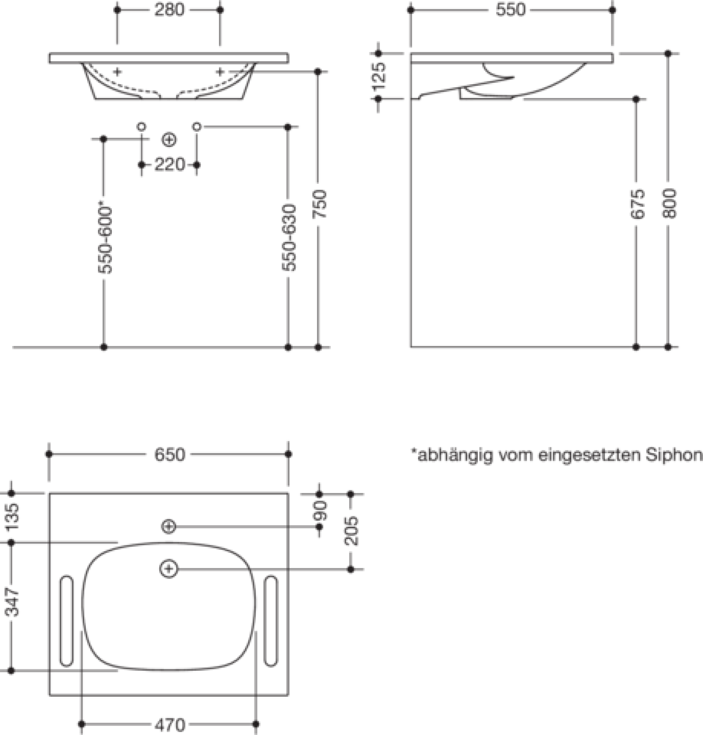 HEWI Waschtisch M 40, B:650mm, T:550mm, alpinweiß, ohne ÜL, 1 Hl.