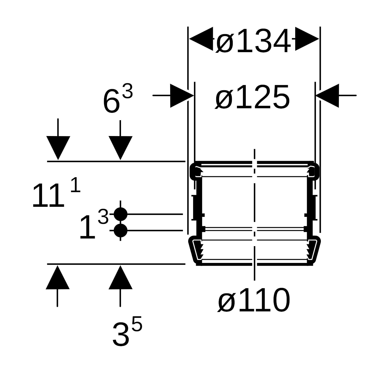 Geberit Silent-db20 Stütz- und Dehnmuffe d110 Dehnungskompensation und Auszugsicherung