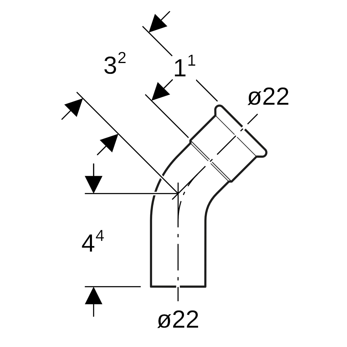 Geberit Mapress Kupfer Bogen 45Gr mit Einschubende d22