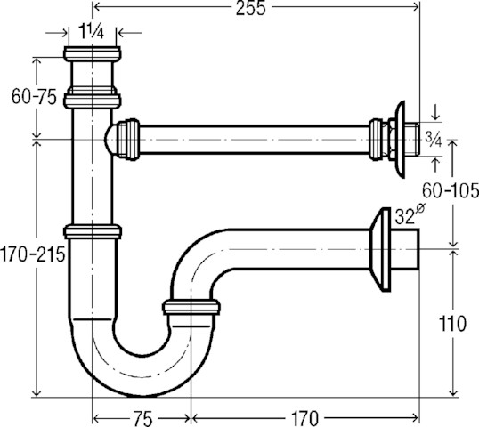 Viega Röhrengeruchverschluss 5611.02 in G1 1/4 x G1 1/4G x 240mm ms verchr.