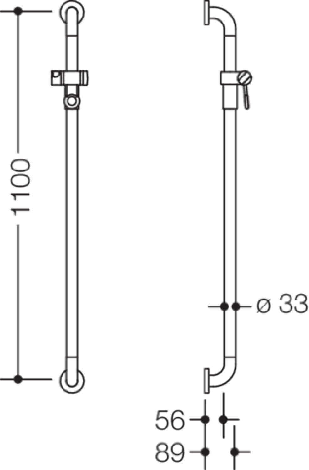 HEWI Brausehalterstange Ser 801, d:33, AM:1100mm, m.Br.H. felsgrau