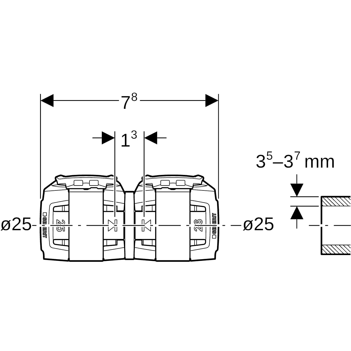 Geberit FlowFit Übergang auf Fremdsystem d25-d25x3,5-3,7