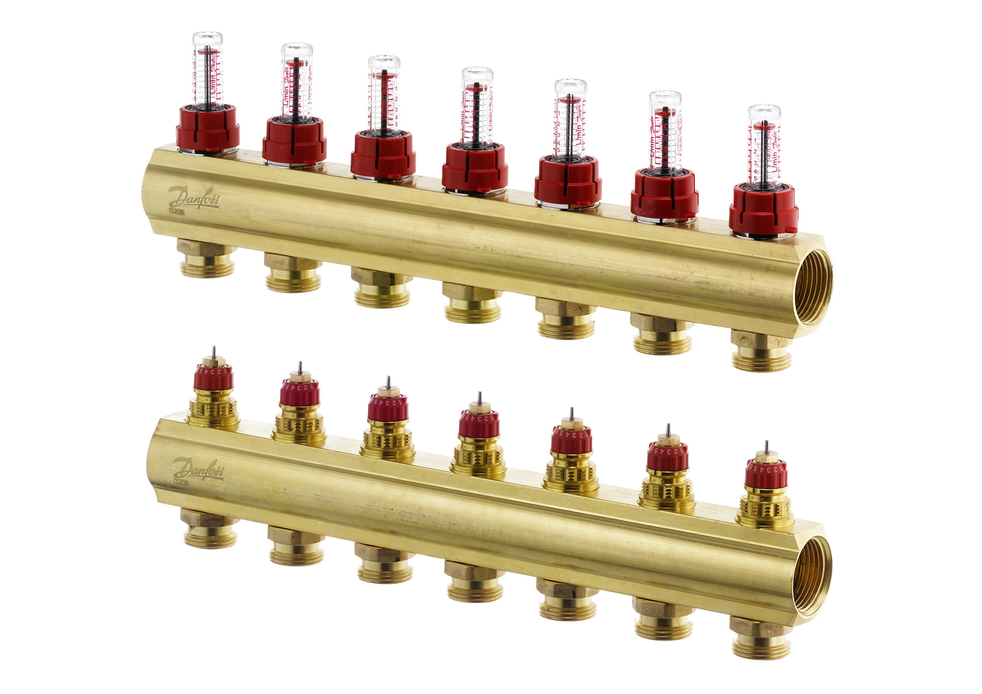 Danfoss FBH-Verteiler FHF-7F 7 Kreise, mit Durchflussanzeige