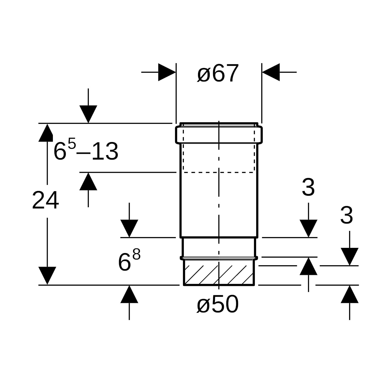 Geberit PE Langmuffe mit Doppelbund d50