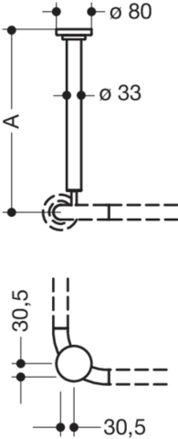 HEWI Deckenabh. Ser 801, AM:600mm, suizidhemmende Ausf. reinweiß