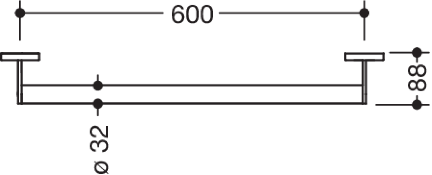 HEWI Haltegriff, d:32, L:600mm, plvb weiß tiefmatt