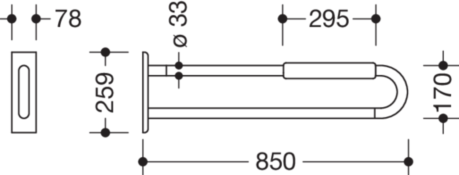 HEWI Wandstützgriff Ser 801, L:850mm, mit Armpolster lichtgrau