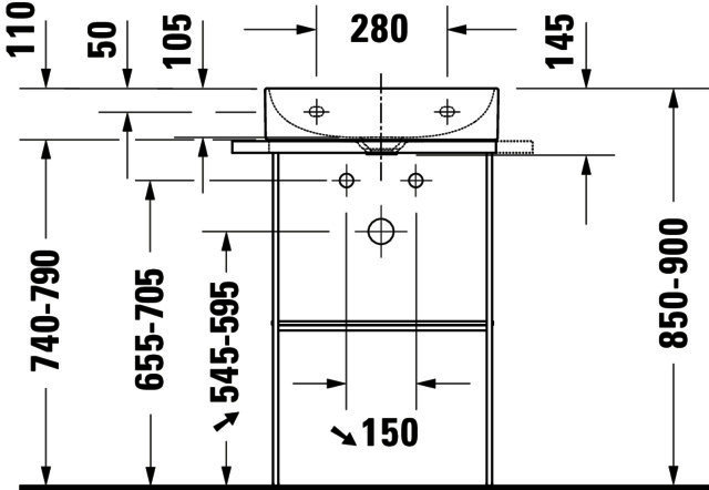 DU Metallkonsole BS DuraSquare 235350 höhenverst.+50mm,HTH li./re., Schwarz M.