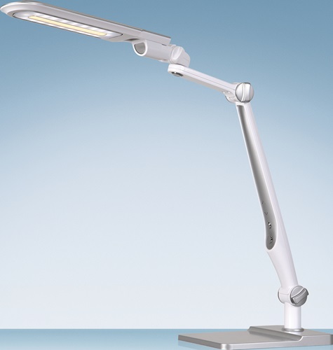 Schreibtischleuchte LED Multiflex weiß/s ilber H.600mm m.Standfuß u.Klemme STYRO Schreibtischleuchte LED Multiflex weiß/s ilber H.600mm m.Standfuß u.Klemme STYRO