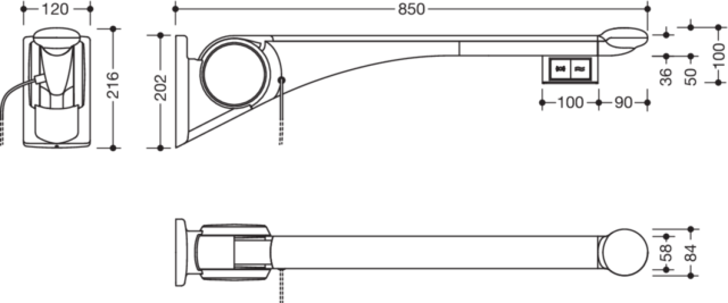 HEWI Stützklappgriff Premium,850 mm, li Spül/FT(E-Ausf.) weiß hochgl.- weiß matt