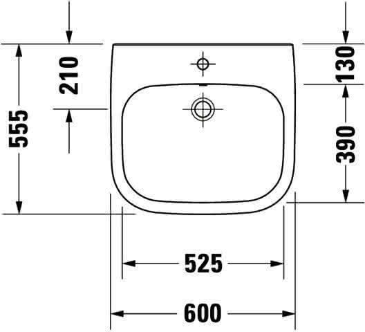 DU Waschtisch D-Code Vital 600 mm mit ÜL, mit HLB, 1 HL, weiß