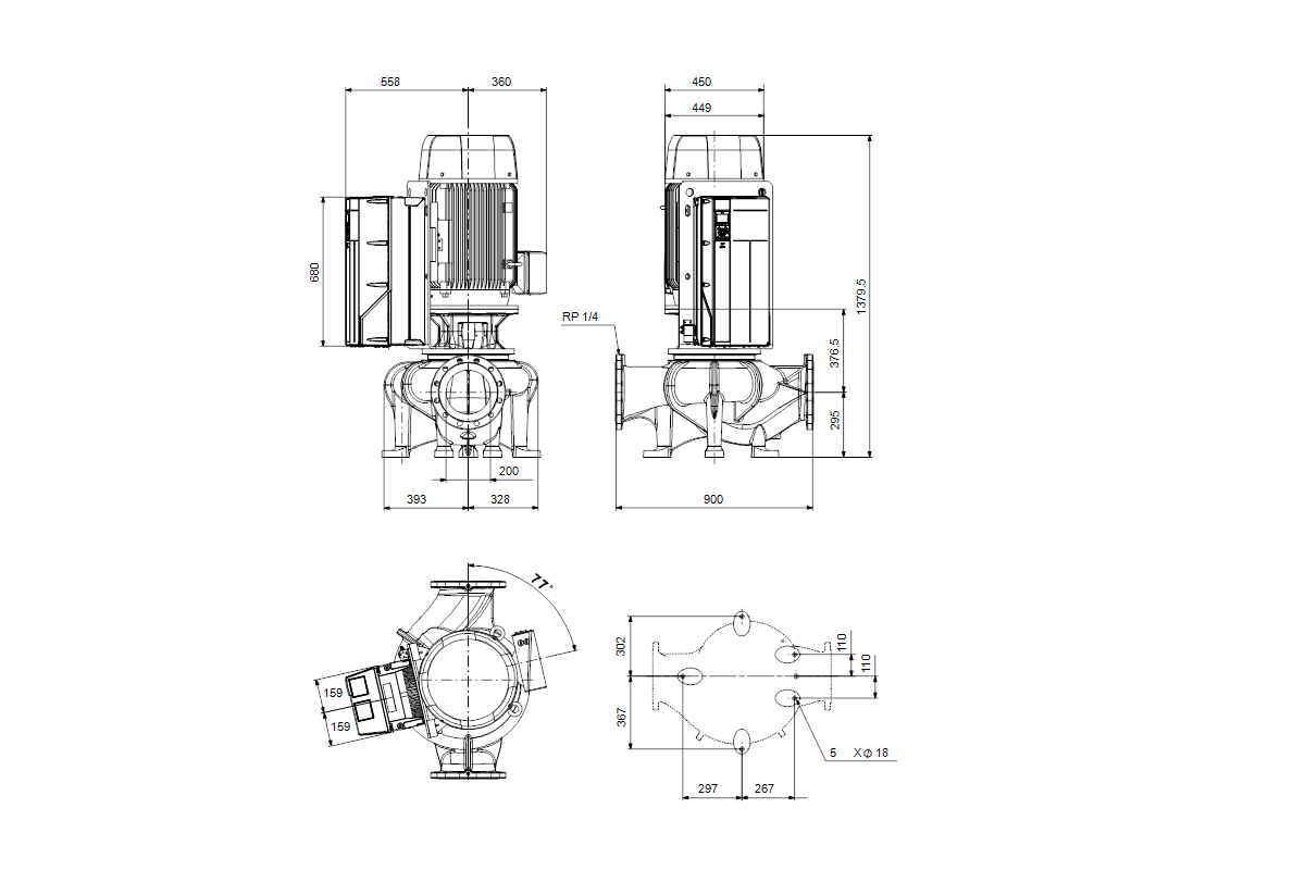 GRUNDFOS Elektr. ger. Trockenläuferpumpe TPE 200-270/4 NC-A-F-A-BQQE-TW3