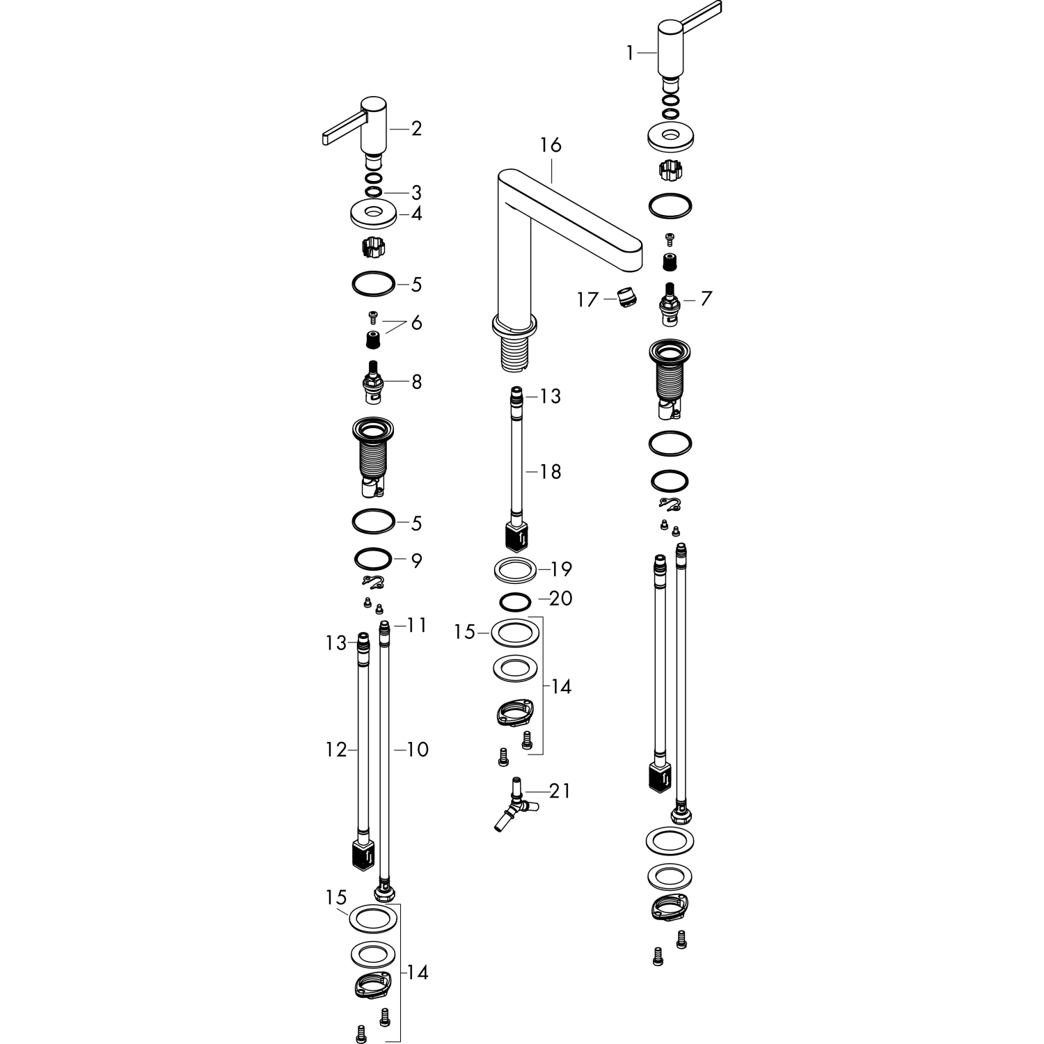 Hansgrohe 3-Loch Waschtischarmatur 110 Finoris mit Push-Open Ablaufgarnitur chrom