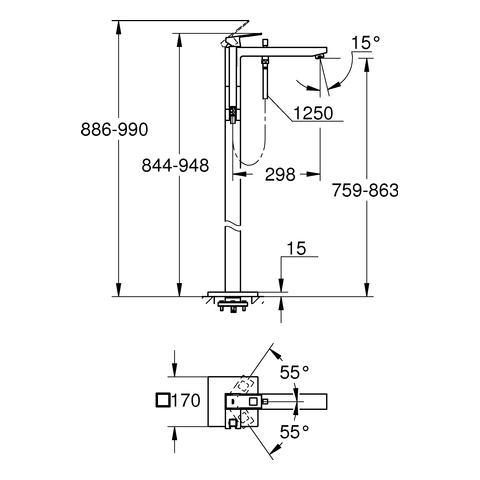 GROHE EH-Wannenbatterie Eurocube 23672_1 Fertigmontageset Bodenmontage supersteel
