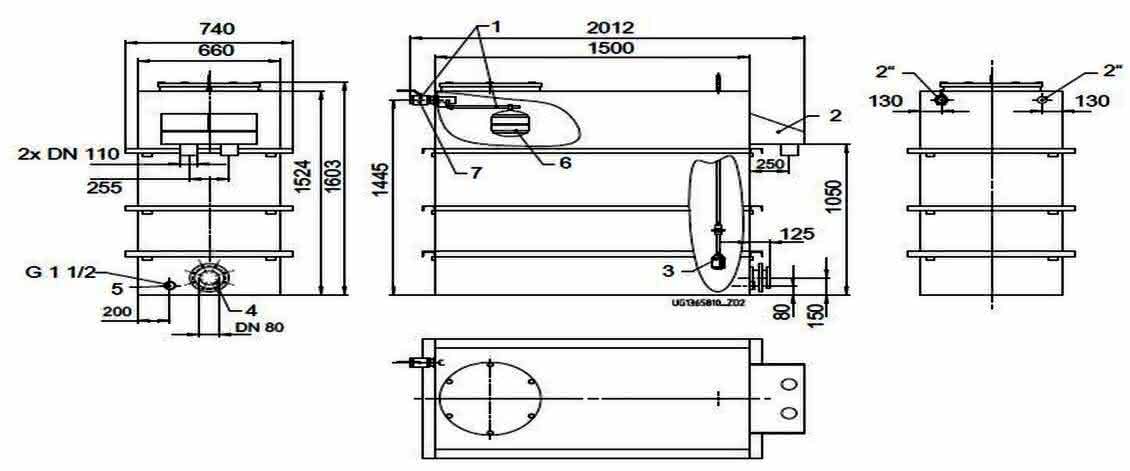 KSB Vorbehälter mit freiem Auslauf Vges 1500 l, Vnutz 800 l, 2 x R 2"