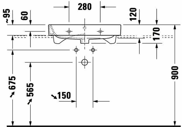DU Möbelwaschtisch Happy D.2 650 mm m.ÜL, m.HLB, 1 HL, geschl., weiß