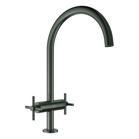 GROHE 2-Griff-Spültischbatterie Atrio 30609 C-Auslauf hard graphite gebürstet