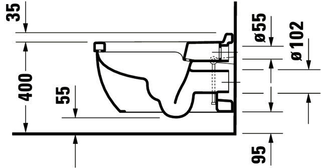 DU Wand-WC Starck 3 620 mm, Tiefspüler Durafix, f.SW m.verd.Anschl., weiß