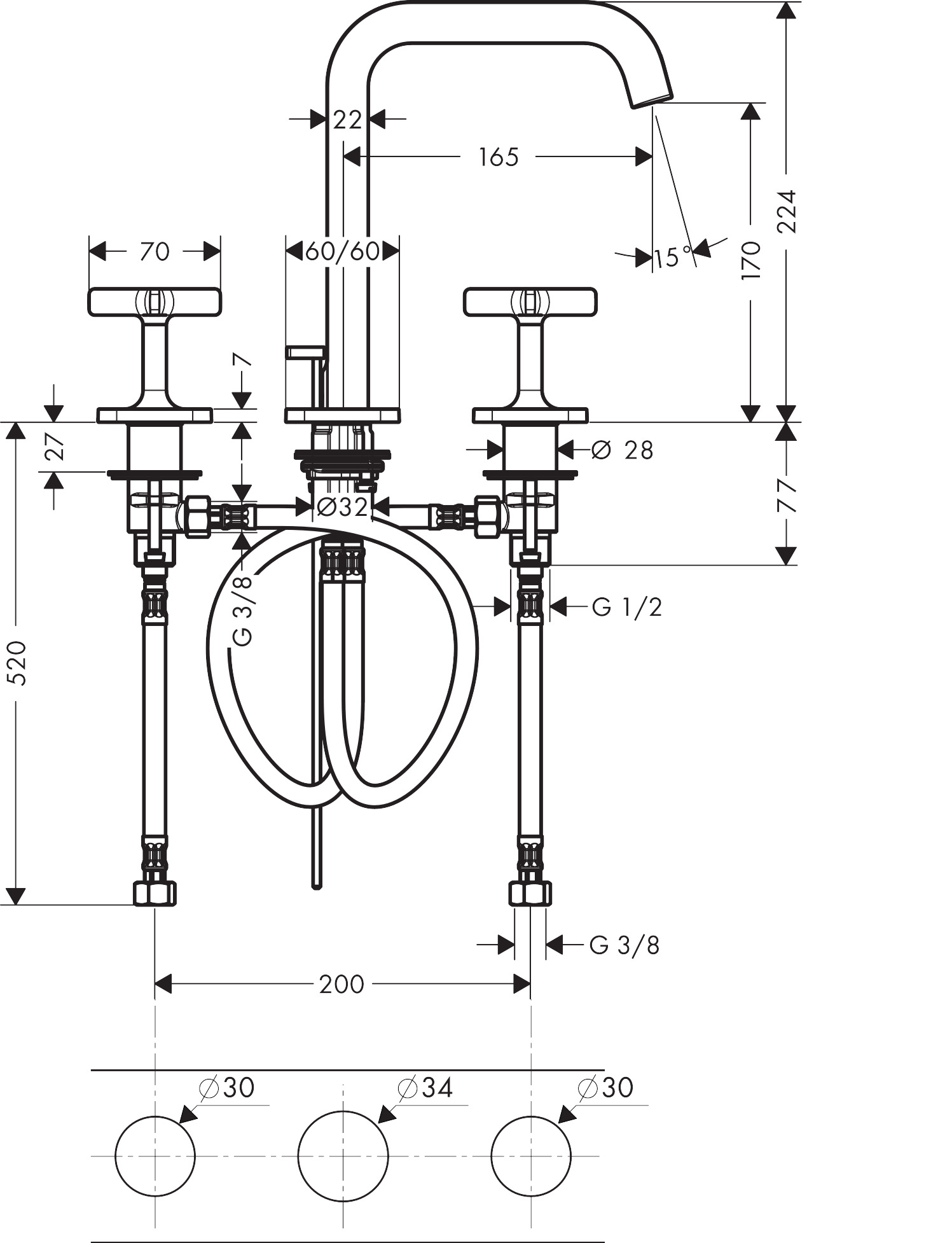 Hansgrohe 3-Loch Waschtischarmatur Axor Citterio E Standmodell chrom