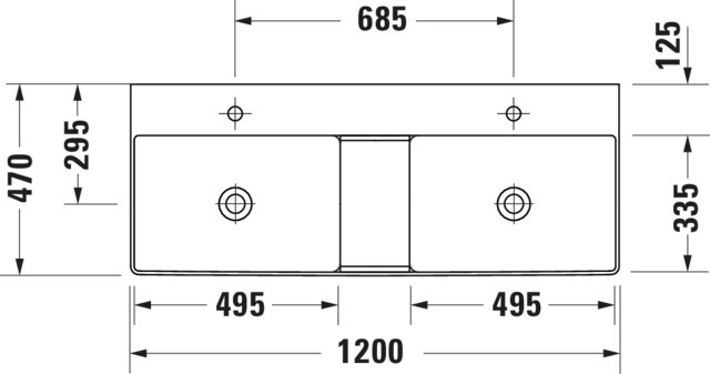 DU Doppel-WT,Möbel-DWT DuraSquare 1200mm o.ÜL, 1 HL je Becken, weiß