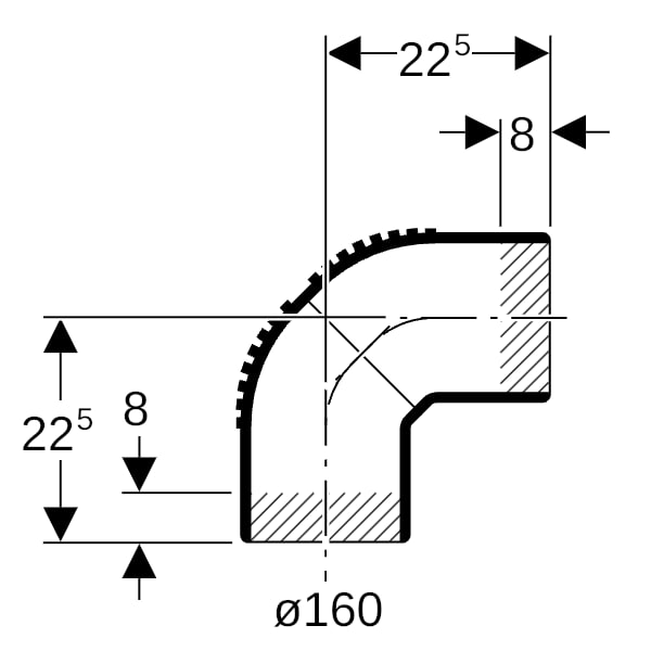 Geberit Silent-db20 Bogen 88,5Gr mit langem Schenkel d160