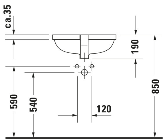 DU Einbauwaschtisch Starck 3 490 mm EB v.unten, m.ÜL, m.HLB, 1 HL, weiß WG