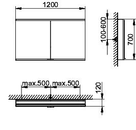 KEUCO Royal Modular 2.0 SPS, bel. 80021, Vorb,oSteckd,sb-elox,1200x700x120mm