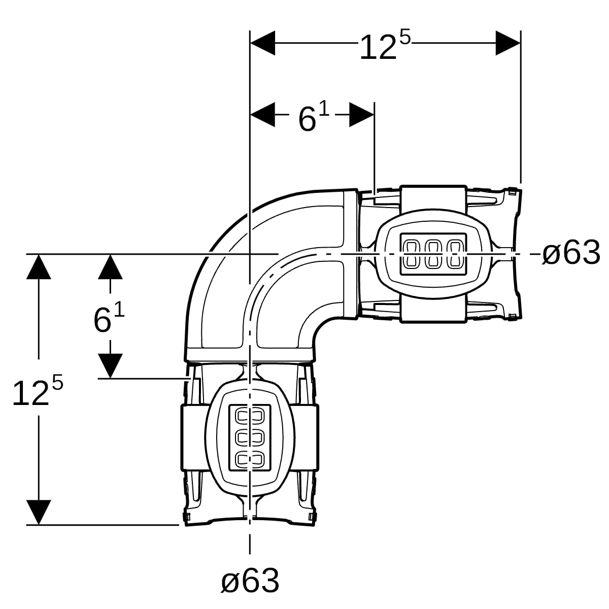 Geberit FlowFit Bogen 90Gr, PPSU, d63