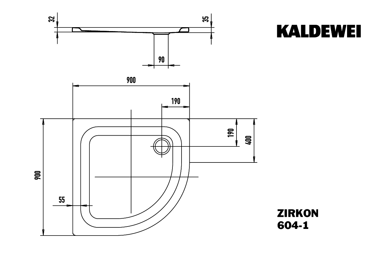 KA DW ZIRKON Mod.604-1,900x900mm, alpinweiß,Antislip