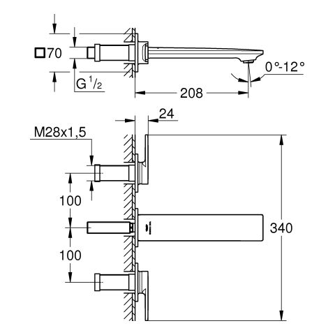 GROHE 3-L-WT-Wandbatterie Allure 20193_2 FMS Ausl. 208mm cool sunrise