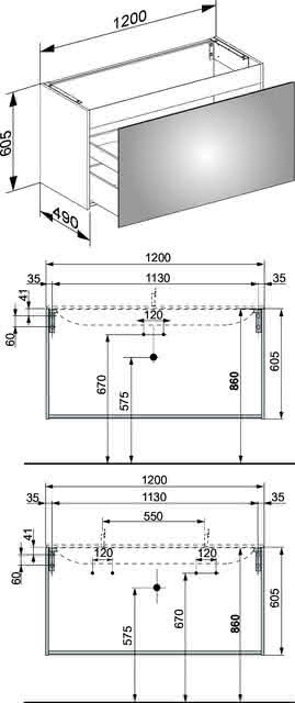 KEUCO WTU X-Line 33182, 1 Auszug, weiß/Glas weiß, 1200x605x490mm